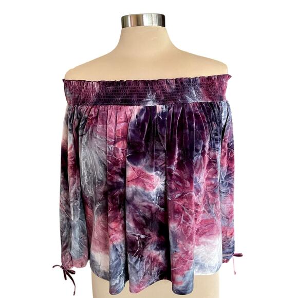 American Eagle Purple Tie Dye Crushed Velvet Off Shoulder Top MED Fairy Grunge - Picture 3 of 9
